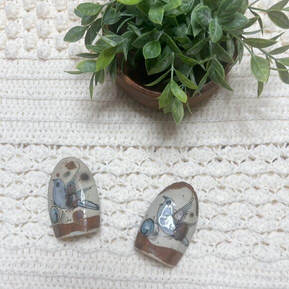 KEN EDWARDS VINTAGE Tonala Mexican Pottery Salt and Pepper Shakers Birds Flowers - Picture 12 of 12